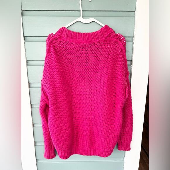 Anthropologie moth pink cardigan open front chunky knit cute girly bright summer - Picture 5 of 7
